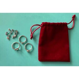 Coach Signature Crystal Chain Earrings + Open Circle Halo Ring Set Size 6